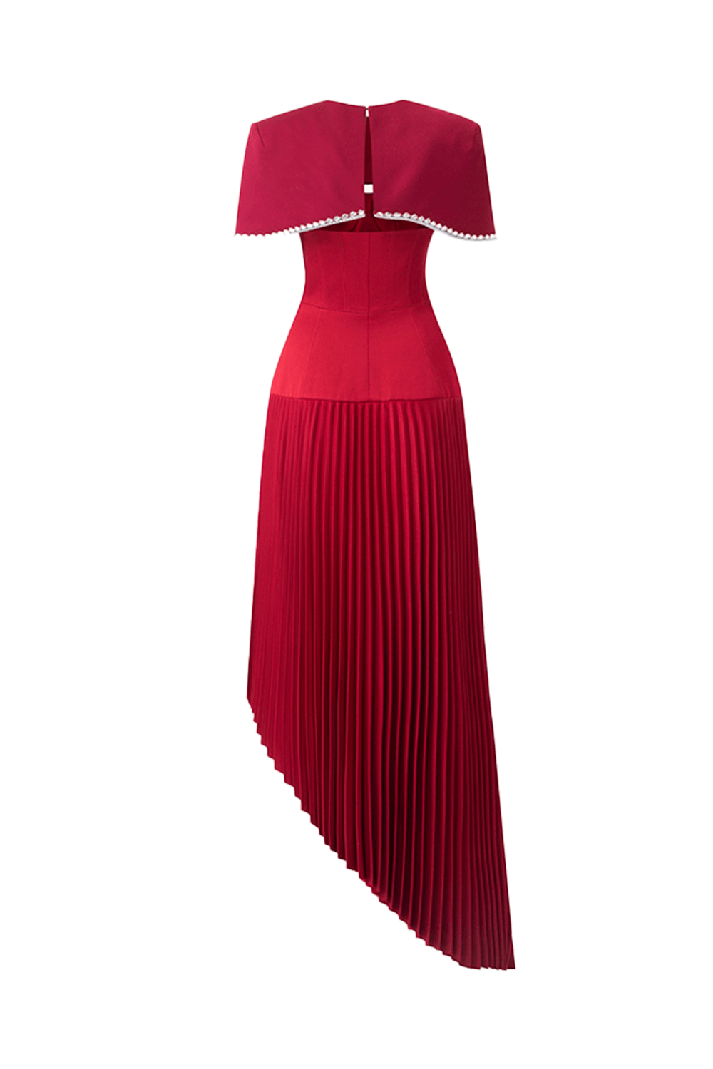 Strapless Asymmetric Pleated Dress And Stone Embellished Cape Set